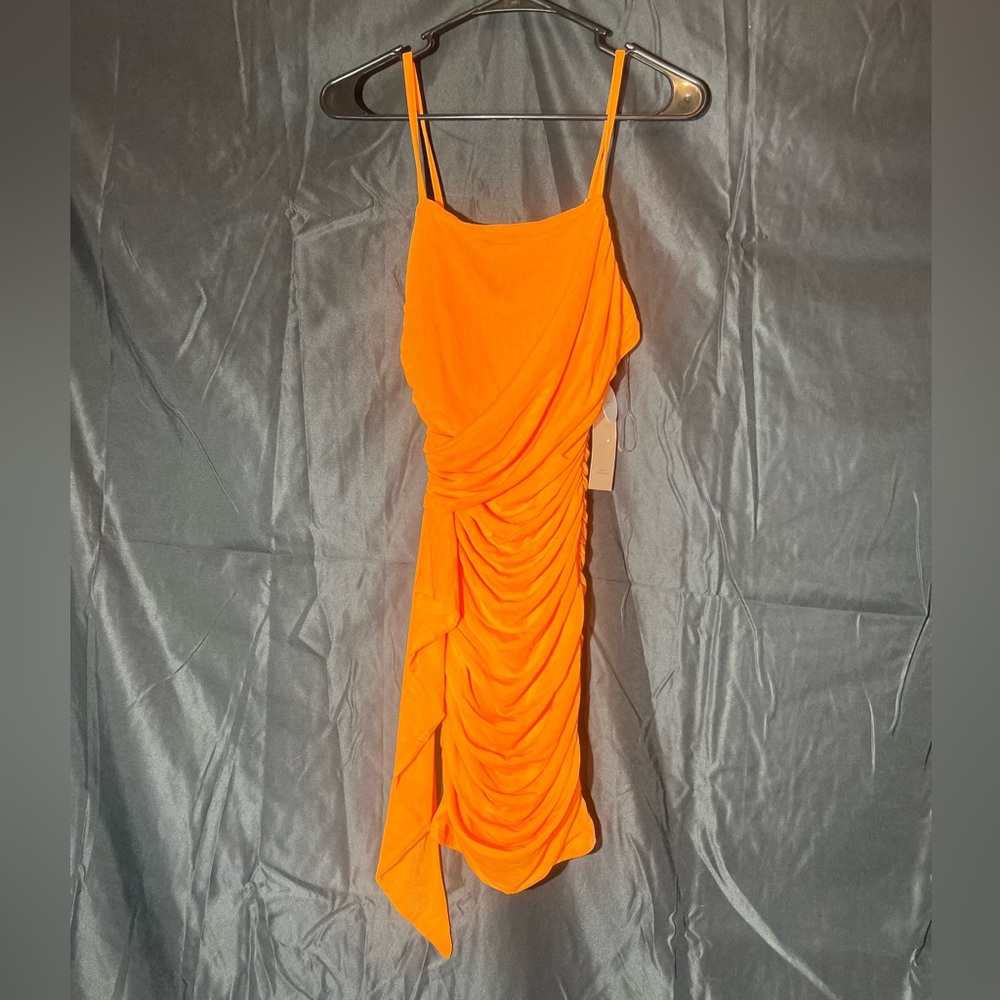 NWT Dress bright orange blashe Los Angeles ruched spaghetti straps dress short s